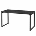Escritorio de oficina 120 x 60 x 75 cm tablero MDF efecto madera oscura estructura metálica negra diseño recto