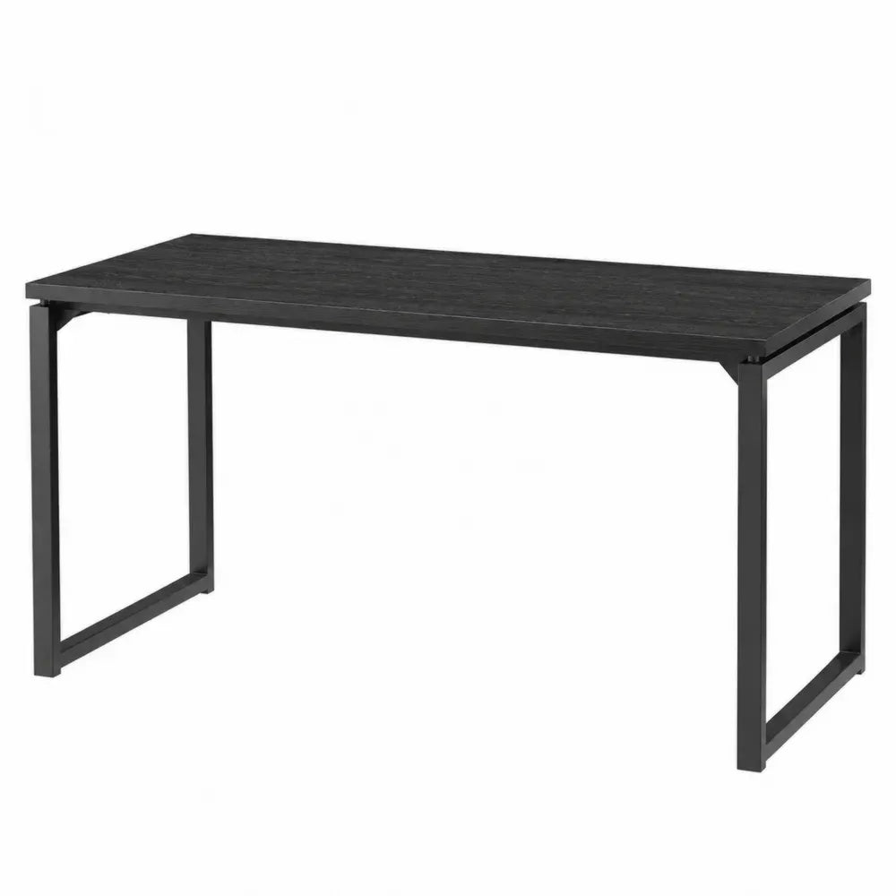 Escritorio de oficina 120 x 60 x 75 cm tablero MDF efecto madera oscura estructura metálica negra diseño recto