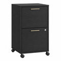 Archivador móvil con 2 cajones de MDF melamina negra tiradores dorados cerradura 40x60x75 cm