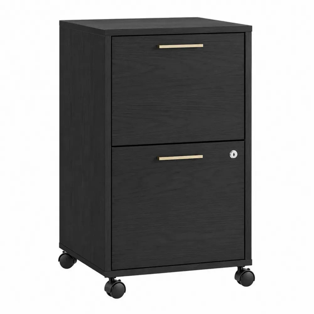 Archivador móvil con 2 cajones de MDF melamina negra tiradores dorados cerradura 40x60x75 cm