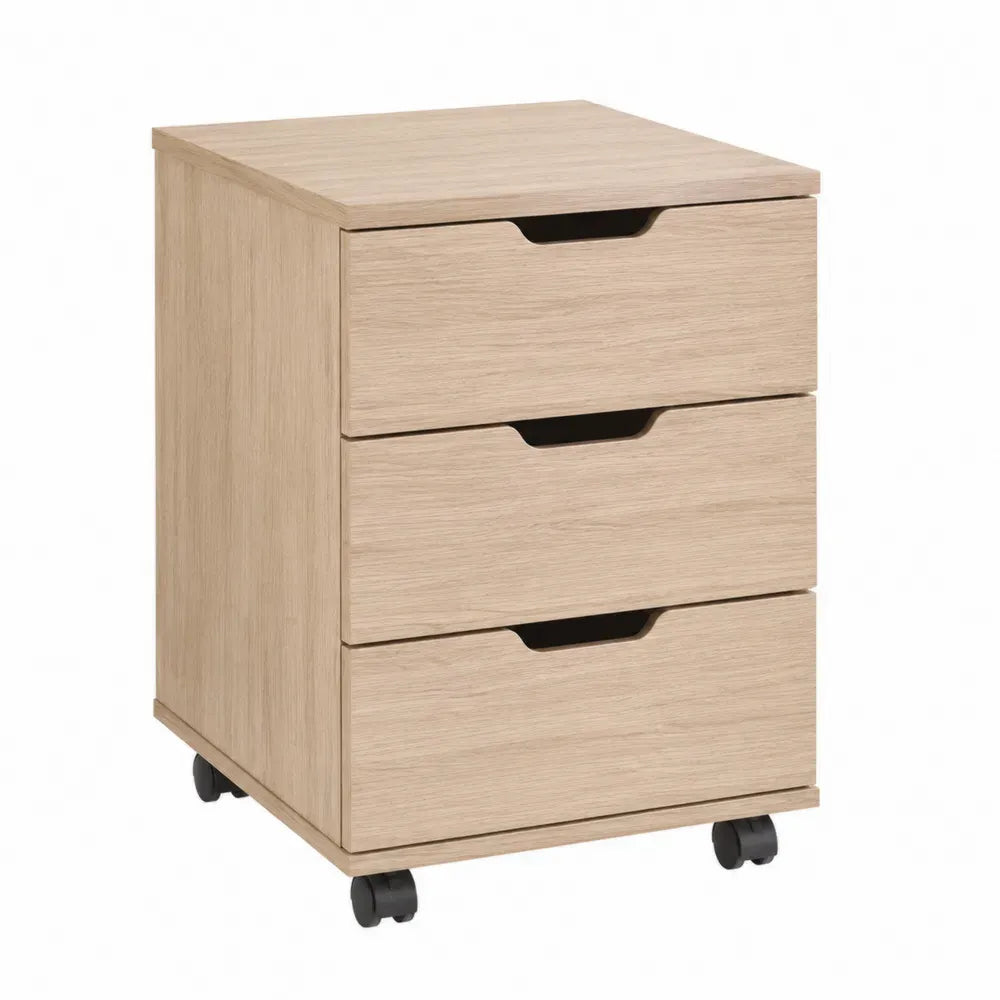 Archivador con ruedas de 3 cajones 40 x 40 x 60 cm madera MDF acabado roble claro diseño compacto