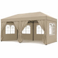 Carpa de jardín rectangular de acero con cubierta de poliéster beige paredes con ventanas y cortinas de 600 x 300 x 260 cm