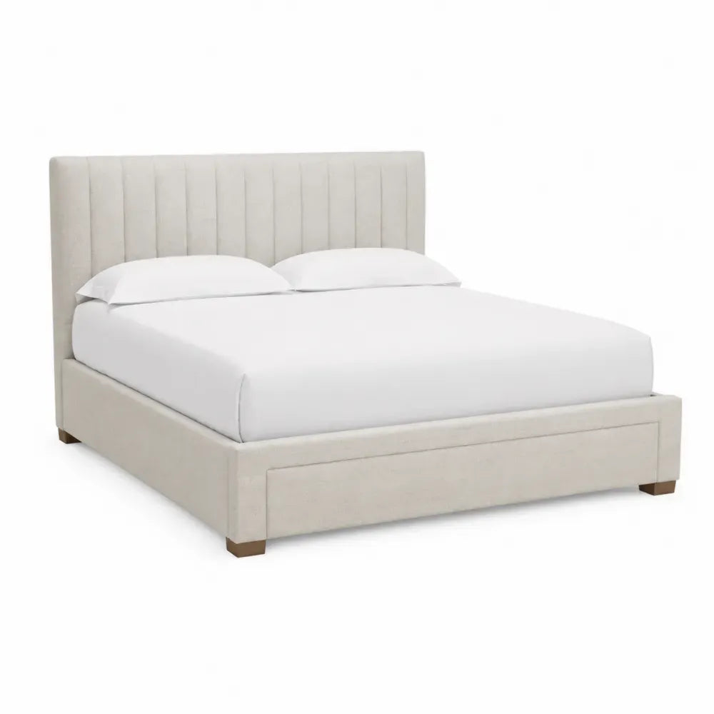 cama tapizada 140 x 200 cm cabecero acolchado estructura de madera ingeniería patas de madera maciza color beige