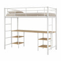 Cama alta con escritorio y estanterías estructura de acero blanco y madera 200 cm x 90 cm x 180 cm con escalera integrada