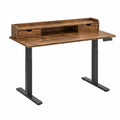 Escritorio elevable eléctrico con estante organizador y cajones tablero MDF acabado nogal estructura de acero negro 120 x 60 cm