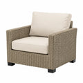 Sillón de exterior de ratán sintético beige con cojines de poliéster estructura de aluminio 80 cm alto 75 cm ancho 70 cm fondo