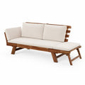 Sofá de exterior rectangular de madera maciza de acacia natural con cojines beige de poliéster de 200 x 80 x 75 cm
