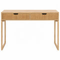 Escritorio rectangular con 2 cajones acanalados de MDF efecto madera natural tiradores negros 120x45x76 cm