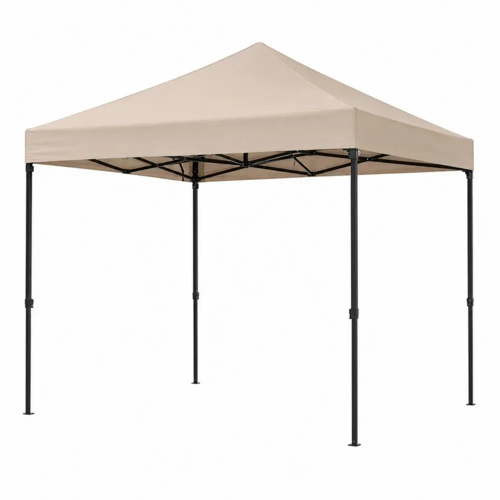 Carpa plegable de exterior cuadrada de acero negro con cubierta de poliéster beige de 300 x 300 x 260 cm